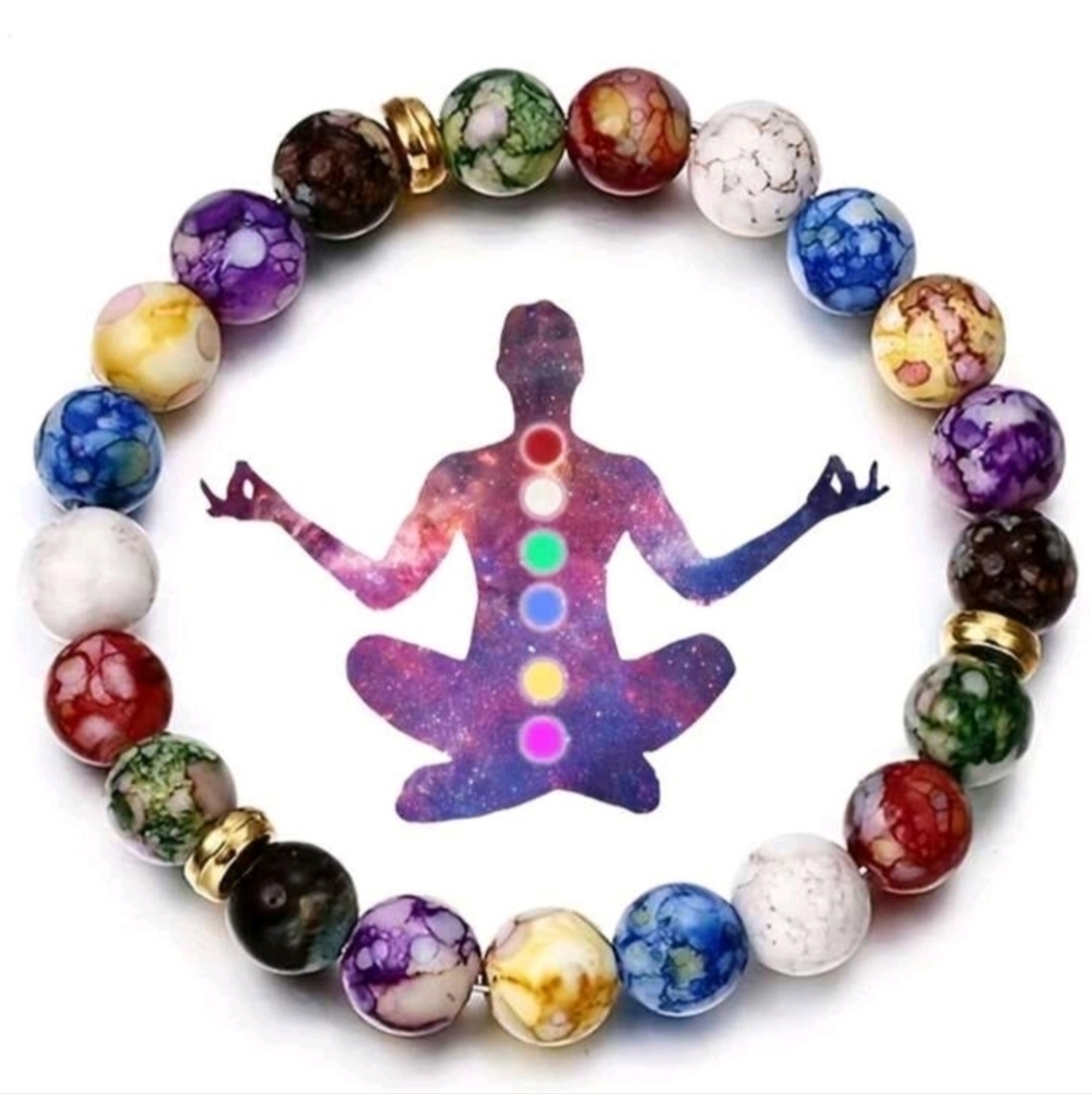 NWT 7 Chakra Crystal Natural Gemstone Balancing Bracelet